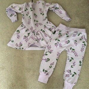DOT AUSTRALIA LAVENDER FLORAL LOG SLEEVE SWEATSHIRT DRESS WITH JOGGER PANT- 3T